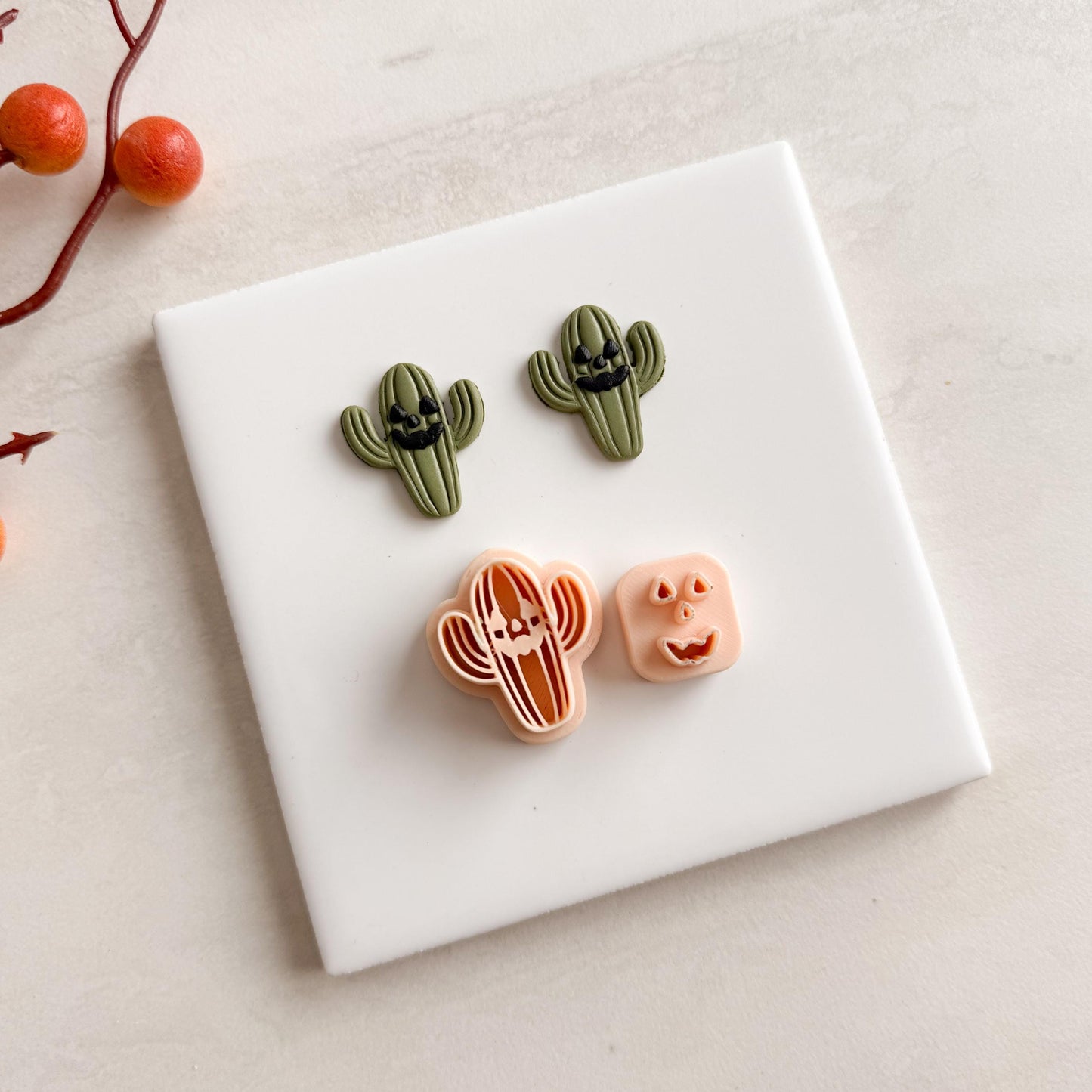 2025 Cactus Jack O Lantern | Cozy Spooky Western Fall Embossed Polymer Clay Tools for Autumn Earrings & Crafts