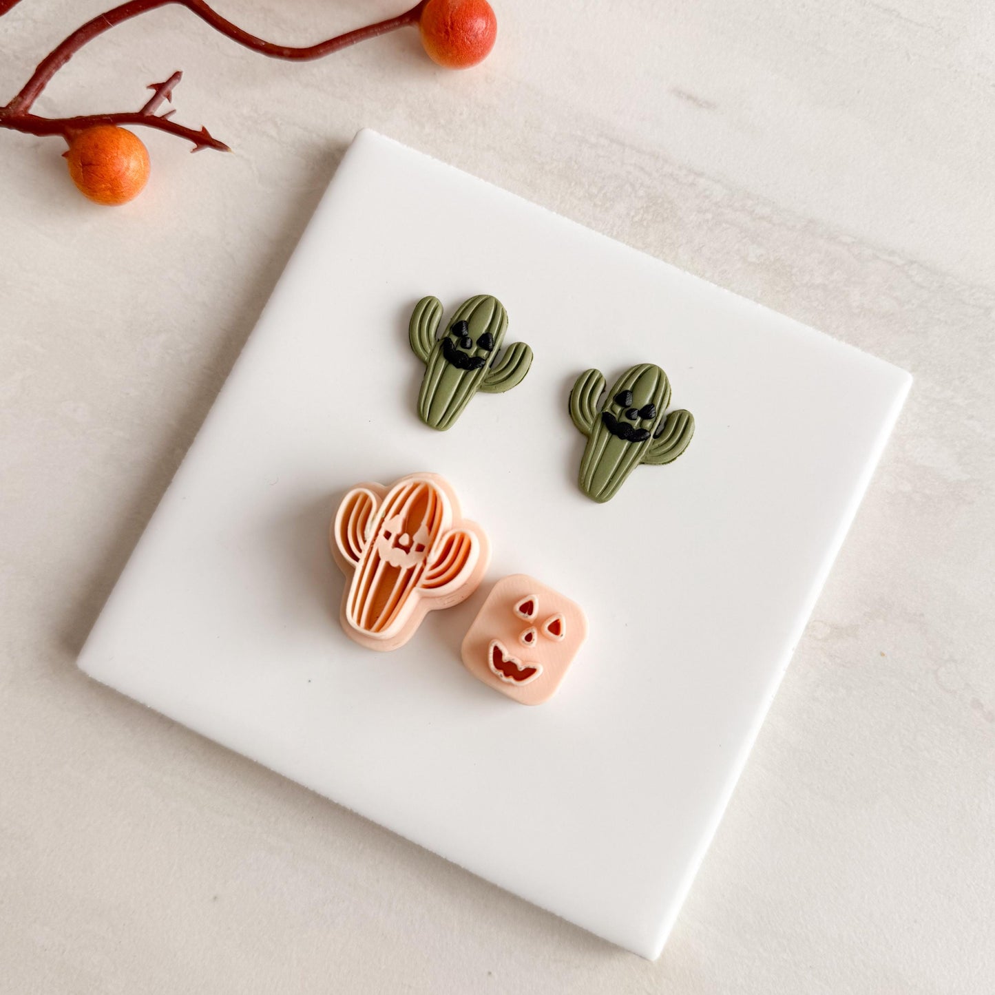 2025 Cactus Jack O Lantern | Cozy Spooky Western Fall Embossed Polymer Clay Tools for Autumn Earrings & Crafts