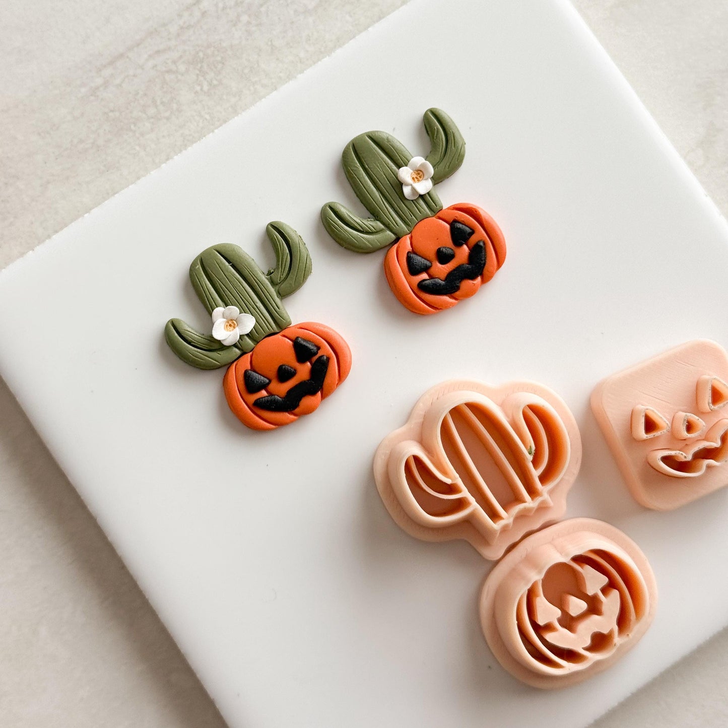 2025 Cactus Jack O Lantern No. 2 (Two Part Dangle) | Cozy Spooky Western Fall Embossed Polymer Clay Tools for Autumn Earrings & Crafts