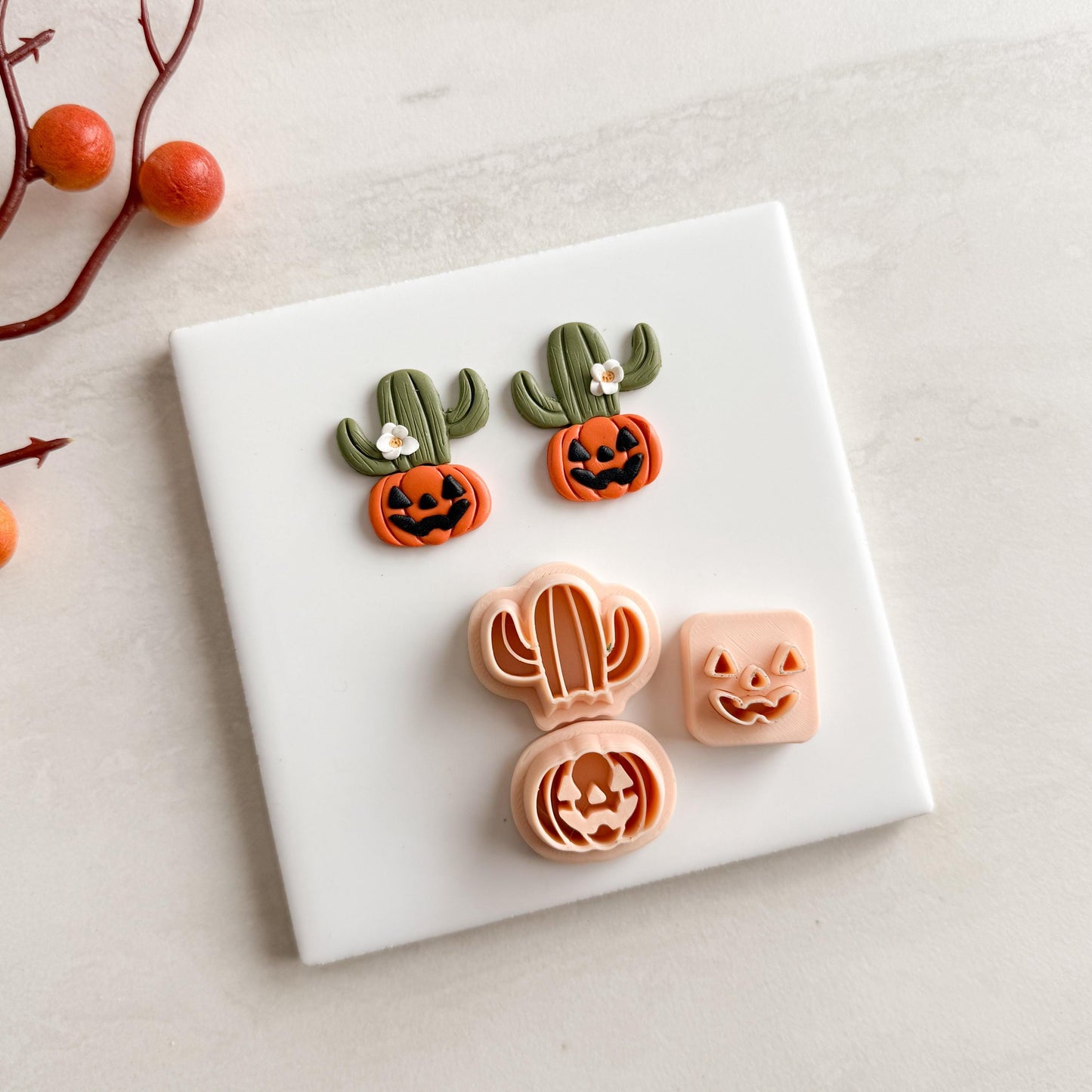 2025 Cactus Jack O Lantern No. 2 (Two Part Dangle) | Cozy Spooky Western Fall Embossed Polymer Clay Tools for Autumn Earrings & Crafts