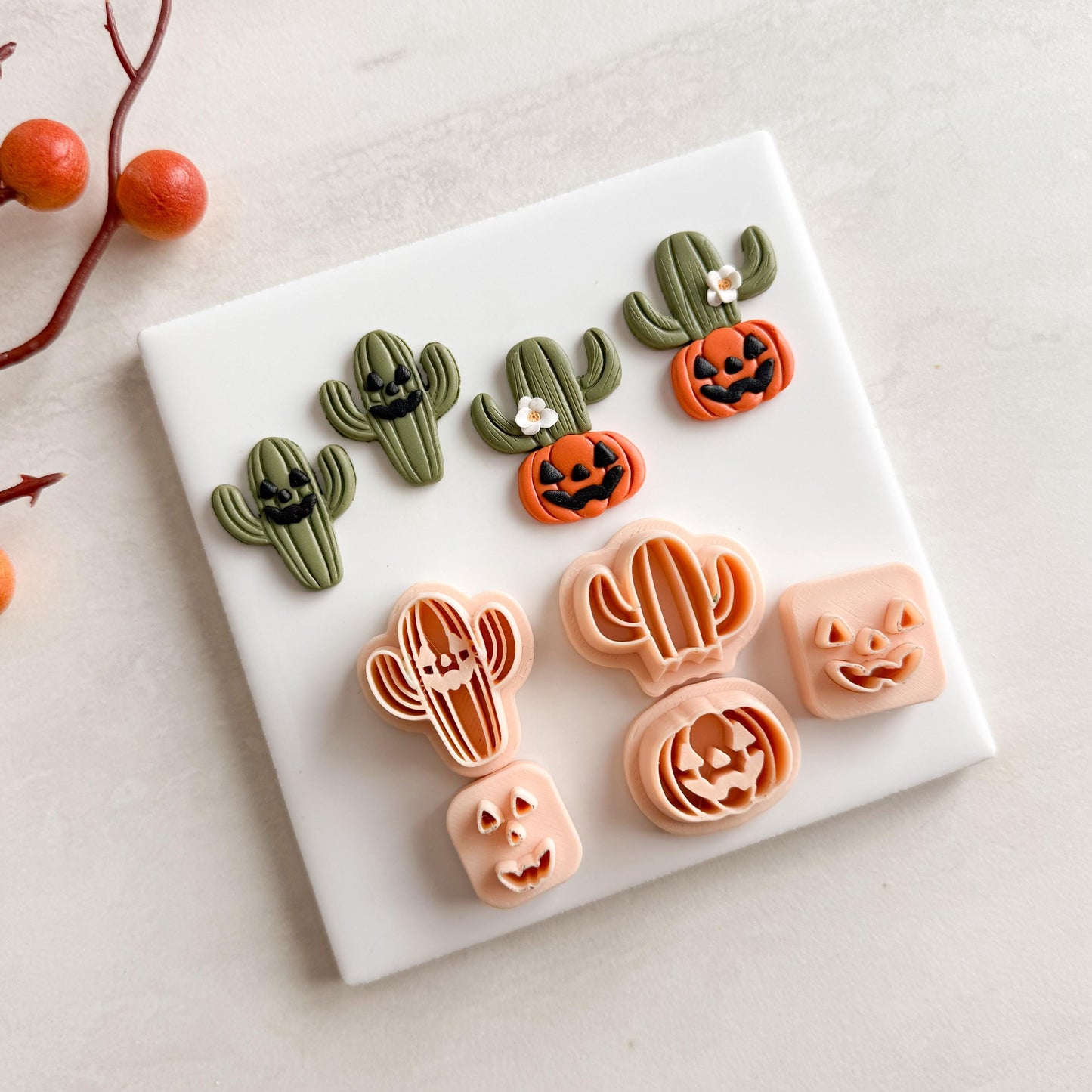 2025 Cactus Duo | Cozy Spooky Western Fall Embossed Polymer Clay Tools for Autumn Earrings & Crafts