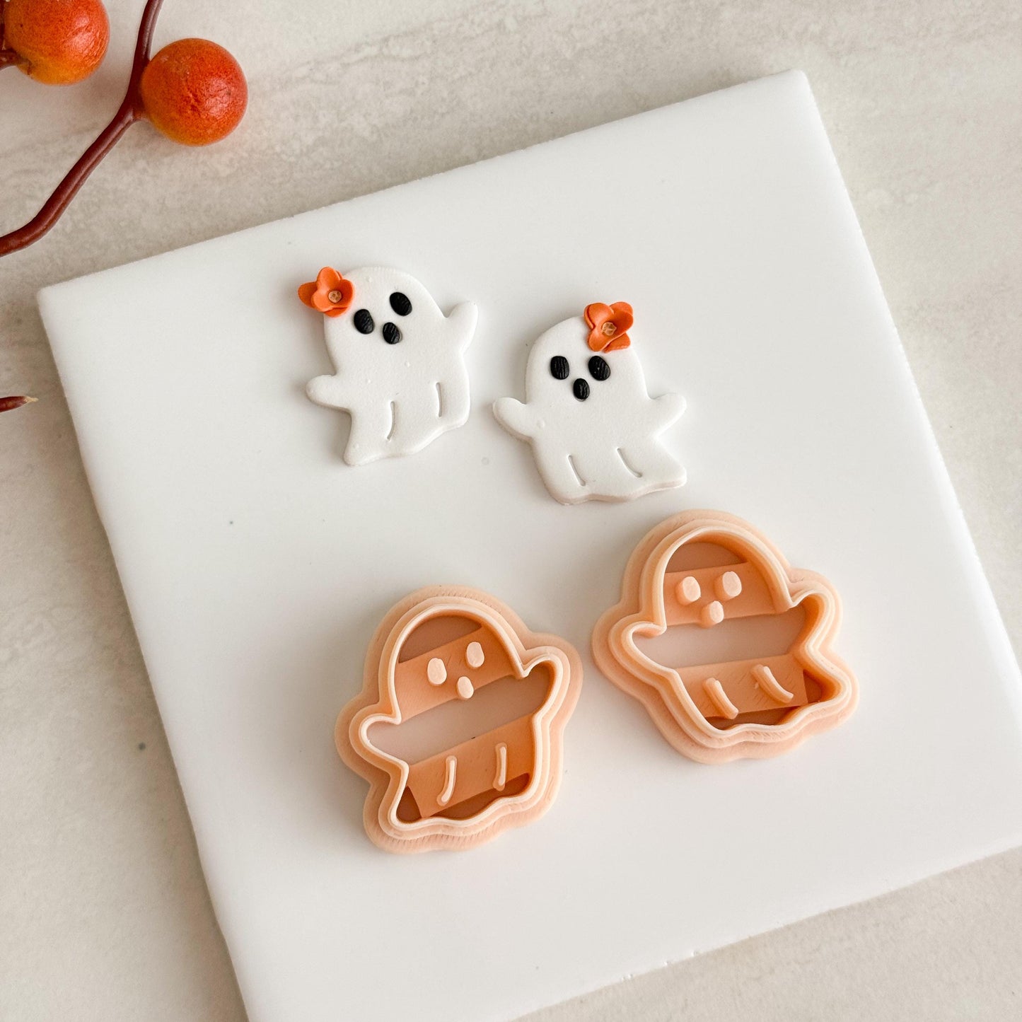 2025 Embossed Ghost Clay Cutter No. 3 | Fall Polymer Clay Cutter Spooky Embossed for Halloween Earrings