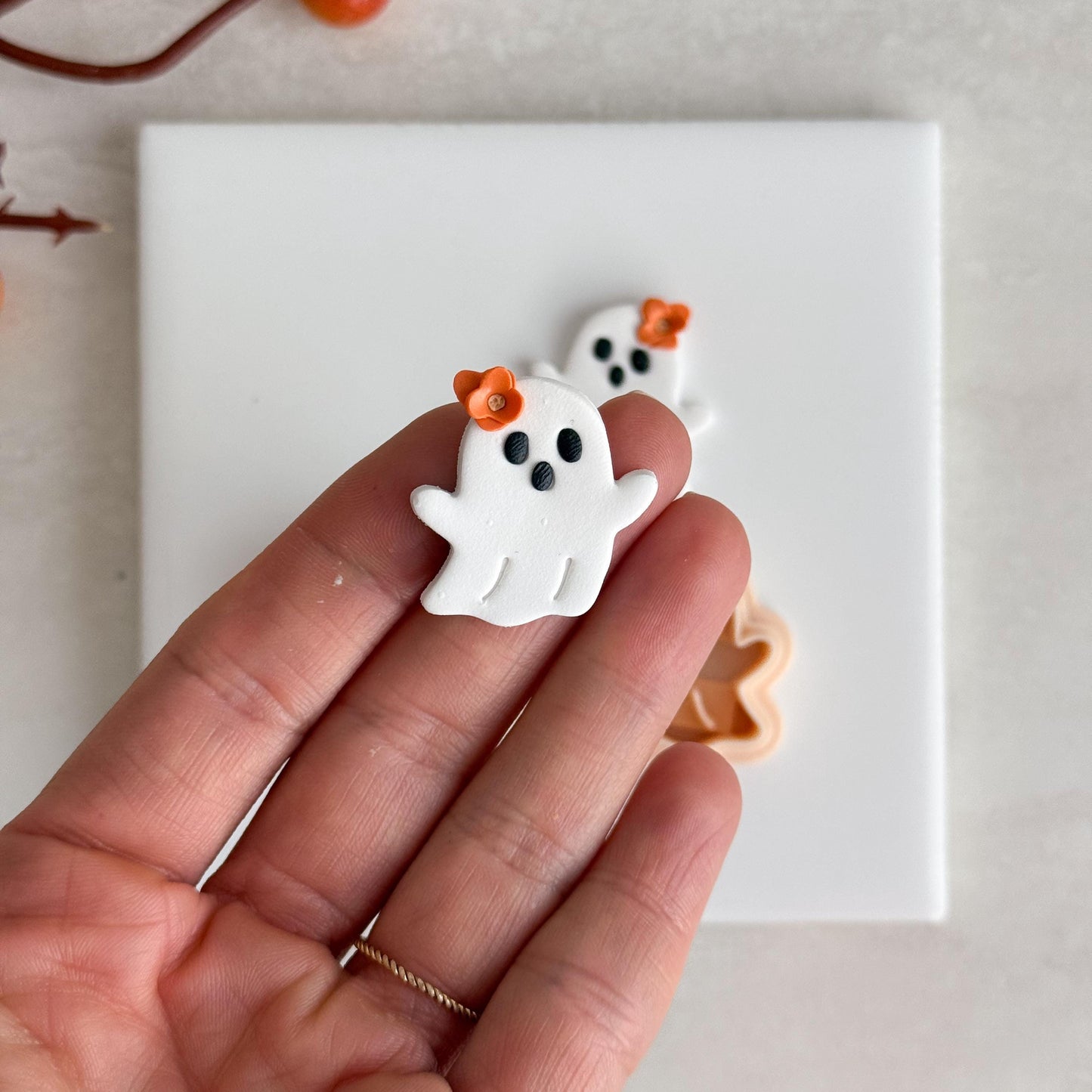 2025 Embossed Ghost Clay Cutter No. 3 | Fall Polymer Clay Cutter Spooky Embossed for Halloween Earrings