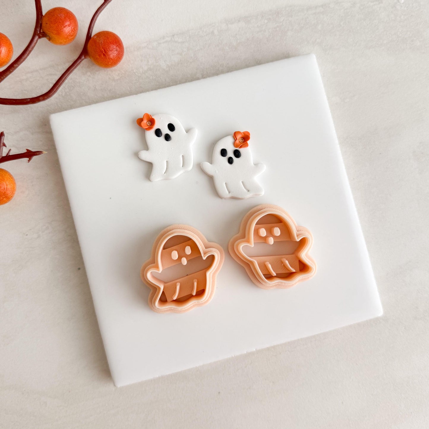 2025 Embossed Ghost Clay Cutter No. 3 | Fall Polymer Clay Cutter Spooky Embossed for Halloween Earrings