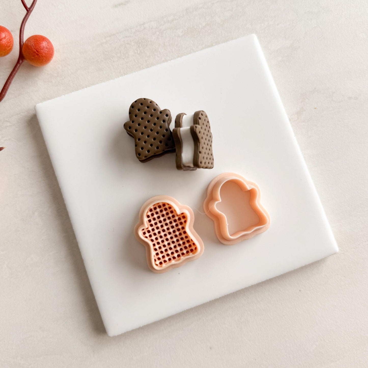 2025 Ghost Ice Cream Sandwich | Embossed Dessert Ghost Polymer Clay Cutter for Halloween Earrings and Spooky Dangle