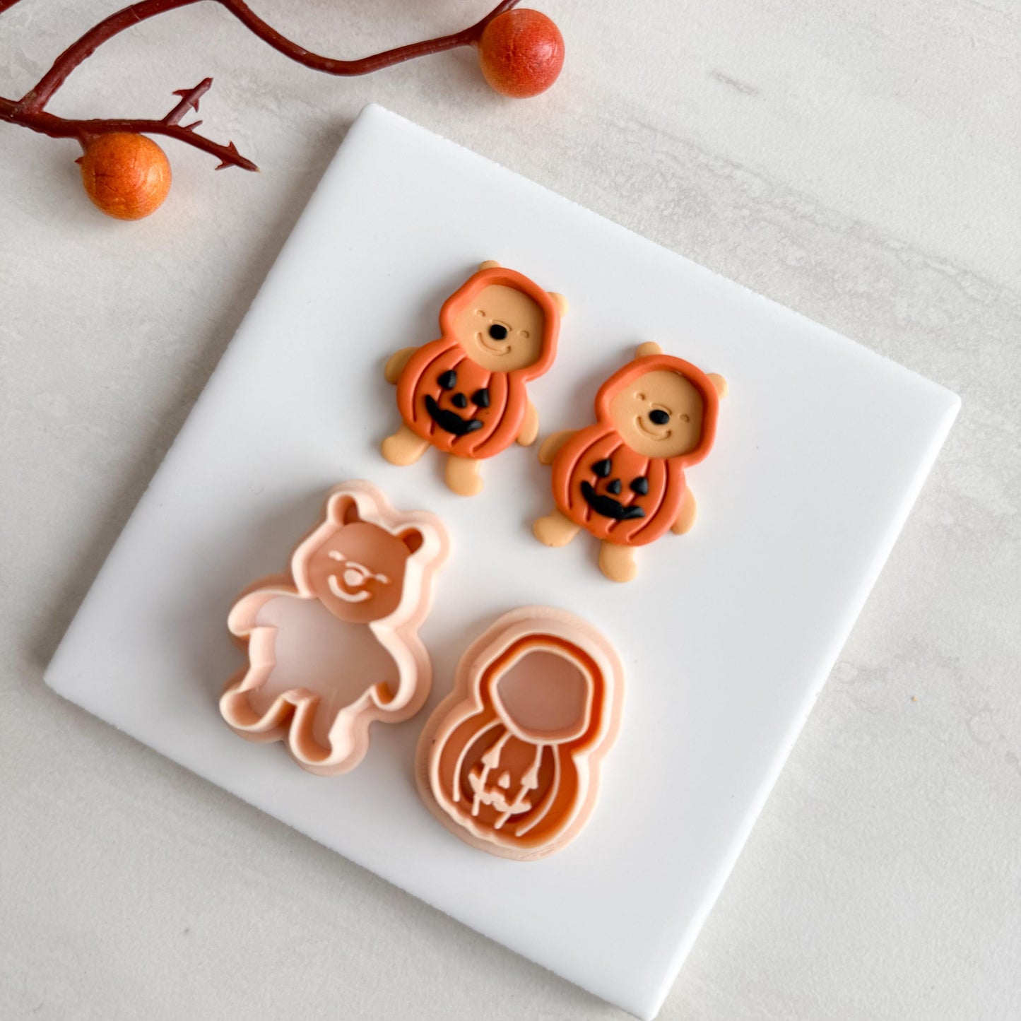 2025 Honey Bear Pumpkin Suit Clay Cutter | Cute Bear in Jack-o'-Lantern Polymer Clay Cutter for Halloween Earrings