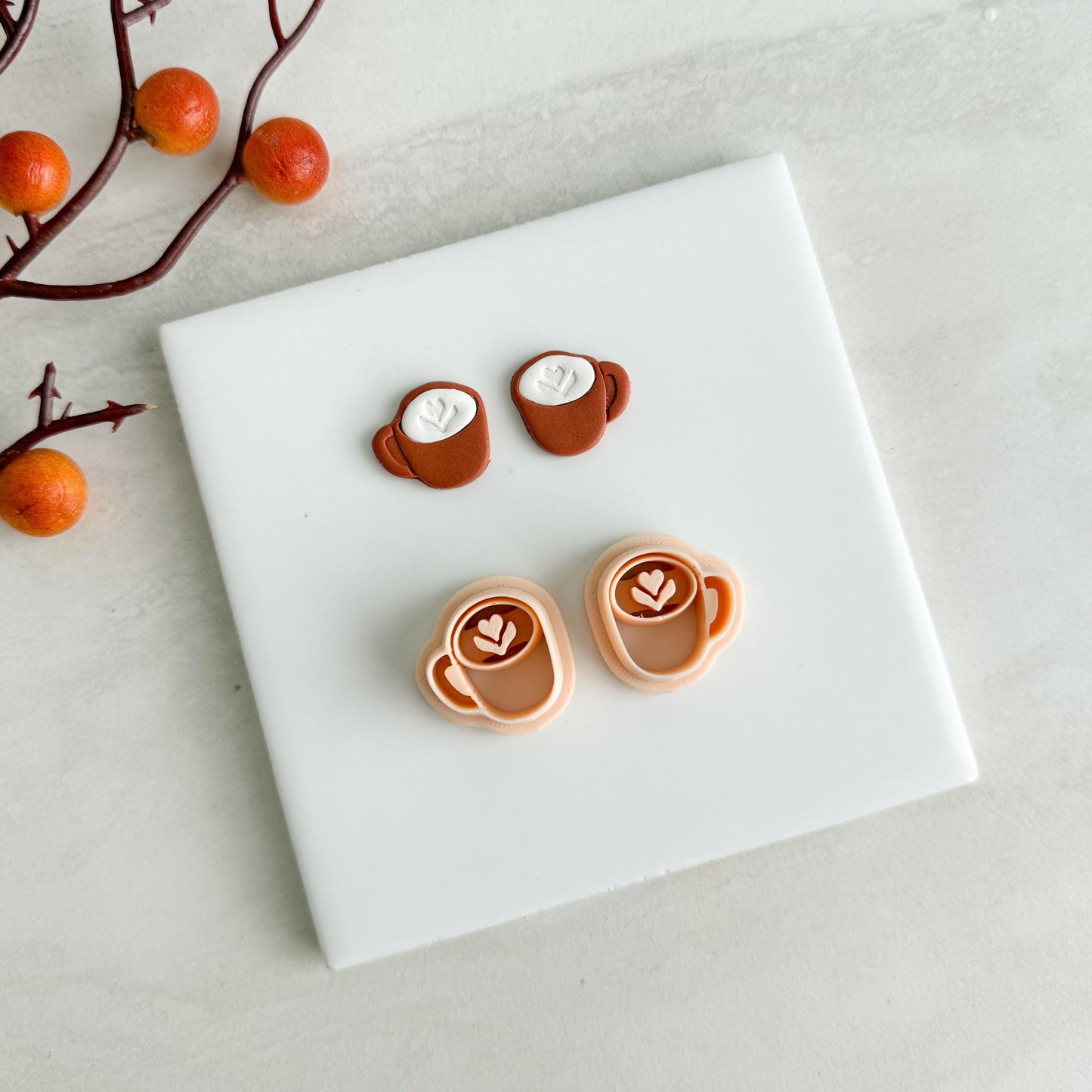 2025 Latte Art Coffee Mug Clay Cutter | Cozy Coffee Cup Polymer Clay Cutter for Fall Earrings and Autumn Café Crafts
