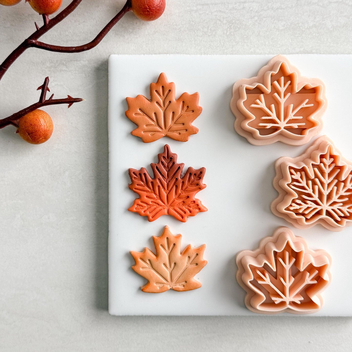2025 Maple Leaf Trio | Cute Rounded Fall Leaf Polymer Clay Cutter for Autumn Earrings and Cozy Crafts