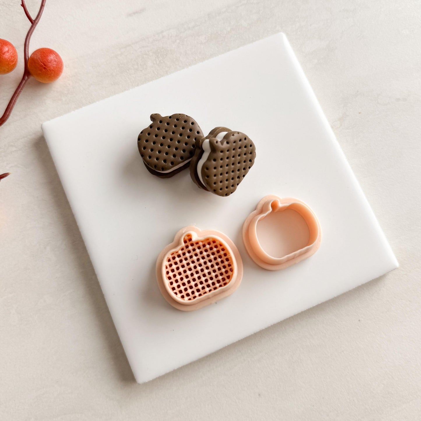 2025 Pumpkin Ice Cream Sandwich | Fall Pumpkin Dessert Polymer Clay Cutter for Autumn Earrings and Cozy Crafts