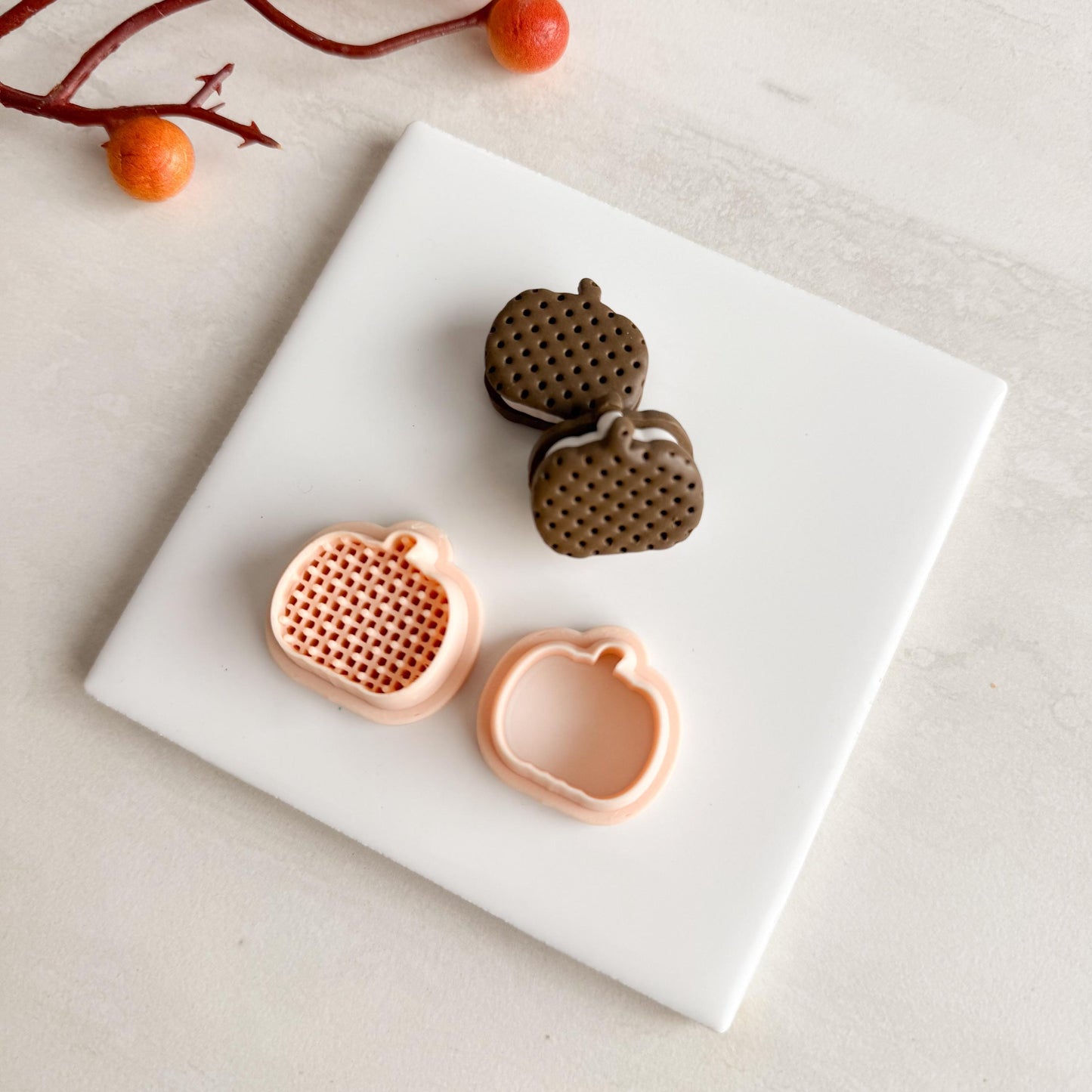 2025 Pumpkin Ice Cream Sandwich | Fall Pumpkin Dessert Polymer Clay Cutter for Autumn Earrings and Cozy Crafts