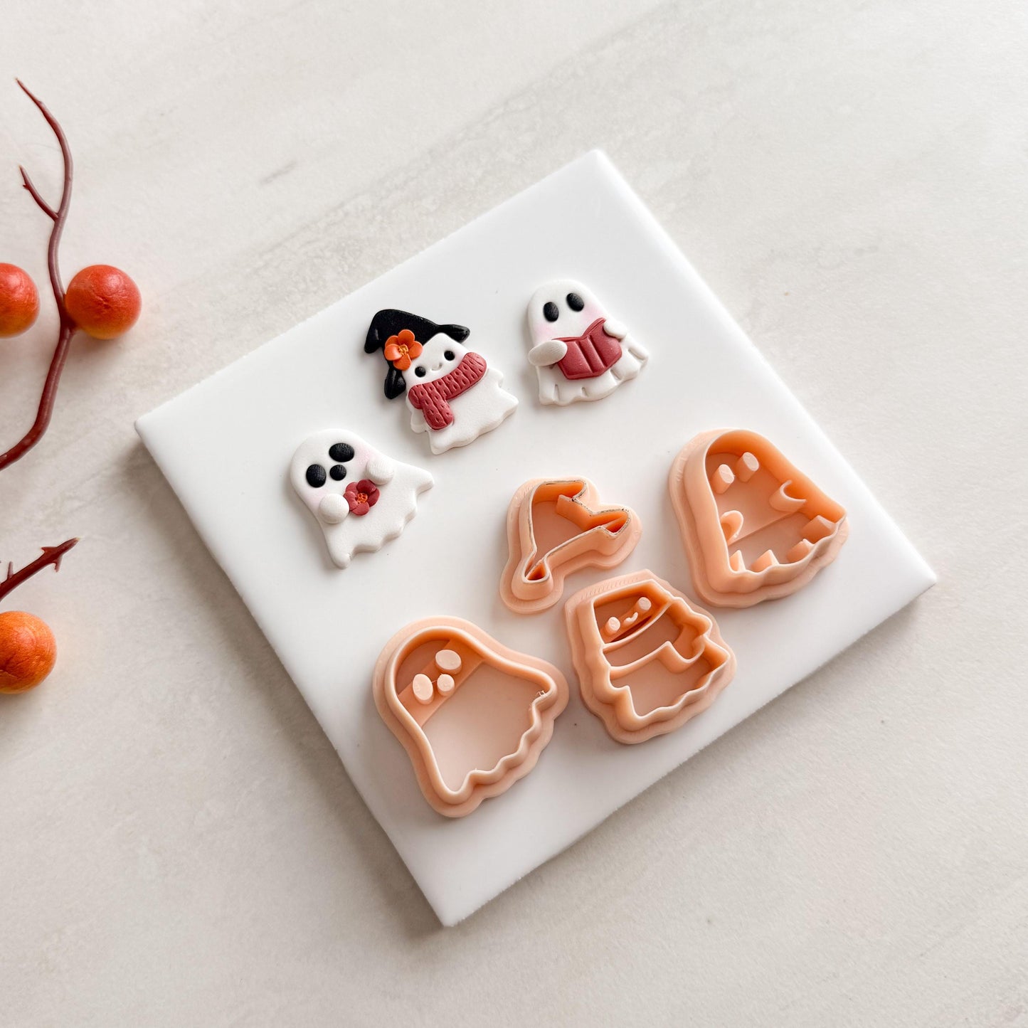 2025 Ghost Trio | Fall Polymer Clay Cutter Spooky Embossed for Halloween Earrings
