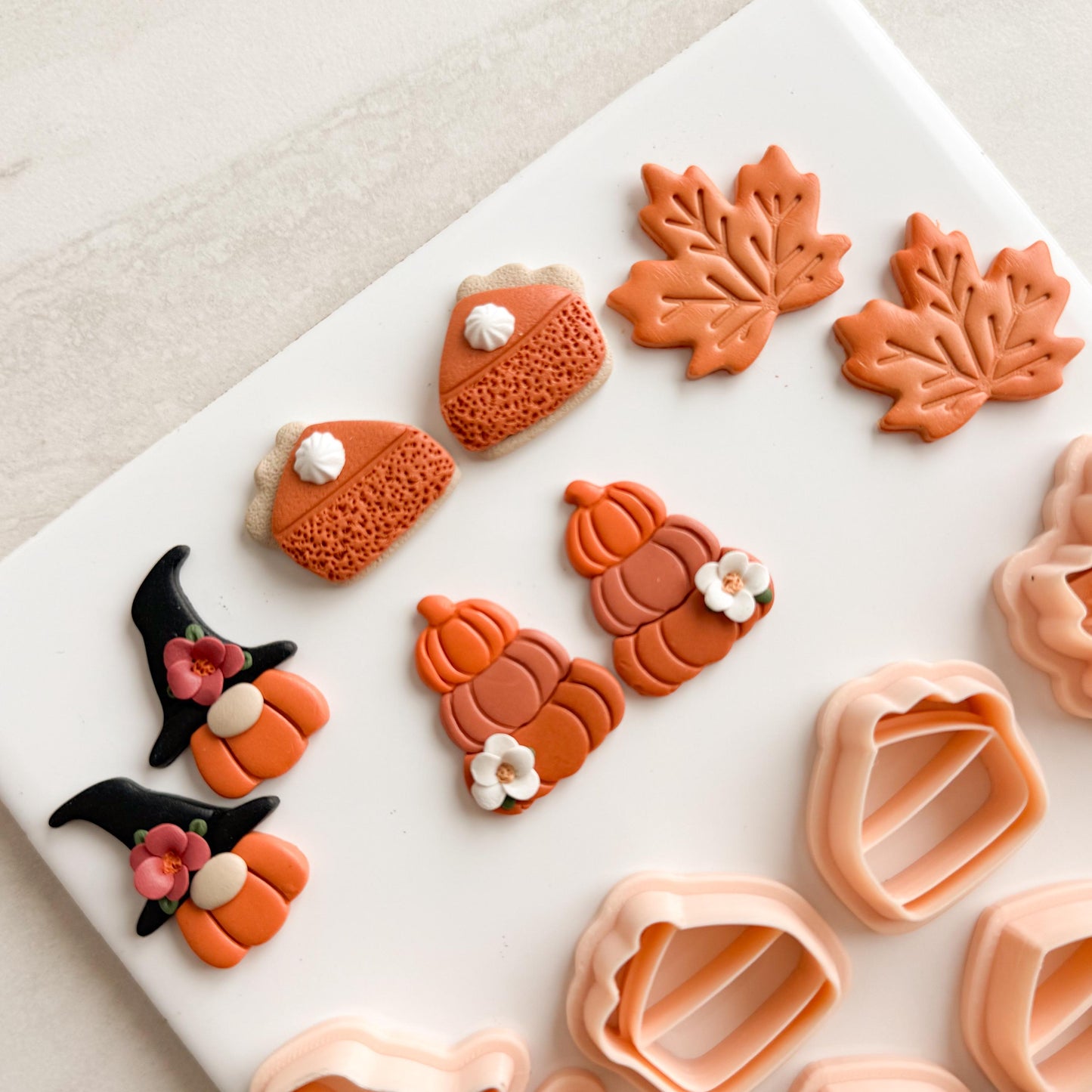2025 Cozy Fall Dangle Set of 5 | Cozy Spooky Halloween Fall Embossed Polymer Clay Tools for Autumn Earrings & Crafts