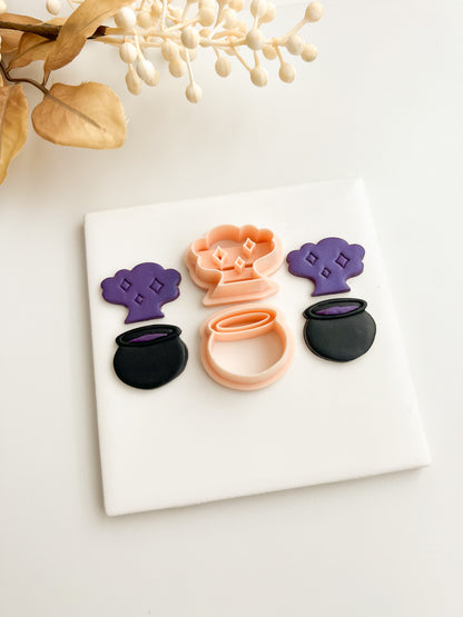 Cauldron Explosion Two Part Clay Cutter | Cauldron Explosion Two Part Polymer Clay Cutter for DIY Halloween Earrings Witch-Themed Jewelry and Handmade Magical Accessories