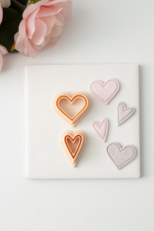 Heart Emboss Set No. 1 Clay Cutter | Embossed Heart Polymer Clay Cutter Set for DIY Earrings Valentine's Jewelry and Handmade Love-Themed Crafts
