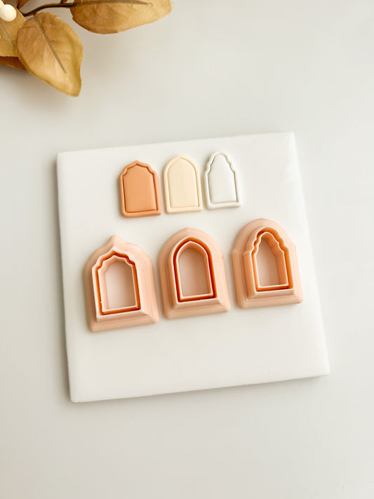 Elegant Embossed Arch Trio Clay Cutter | Elegant Embossed Arch Trio Polymer Clay Cutter for DIY Minimalist Earrings Geometric-Themed Jewelry and Handmade Modern Accessories