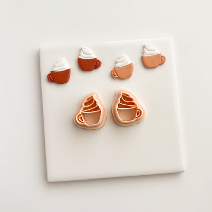 Coffee Cup with Whipped Cream Clay Cutter | Coffee Cup Polymer Clay Cutter for DIY Coffee Lover Earrings Barista-Themed Jewelry and Cozy Handmade Crafts