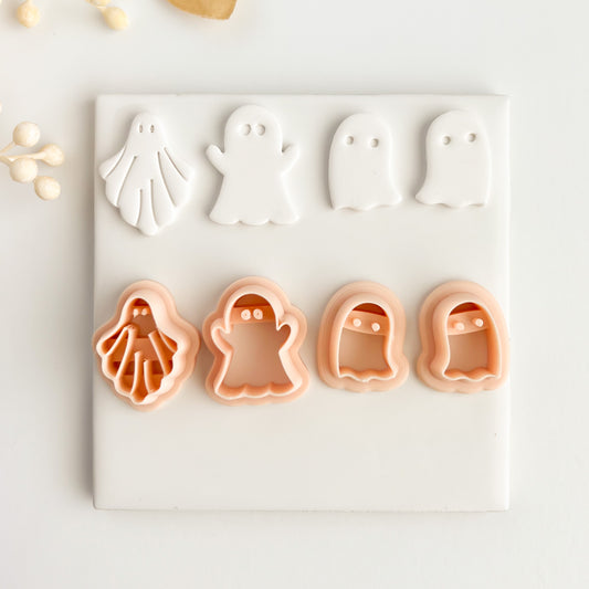 Ghost Set of 4 Clay Cutter | Halloween Ghost Polymer Clay Cutter Set for Spooky DIY Earrings Halloween Jewelry and Handmade Crafts