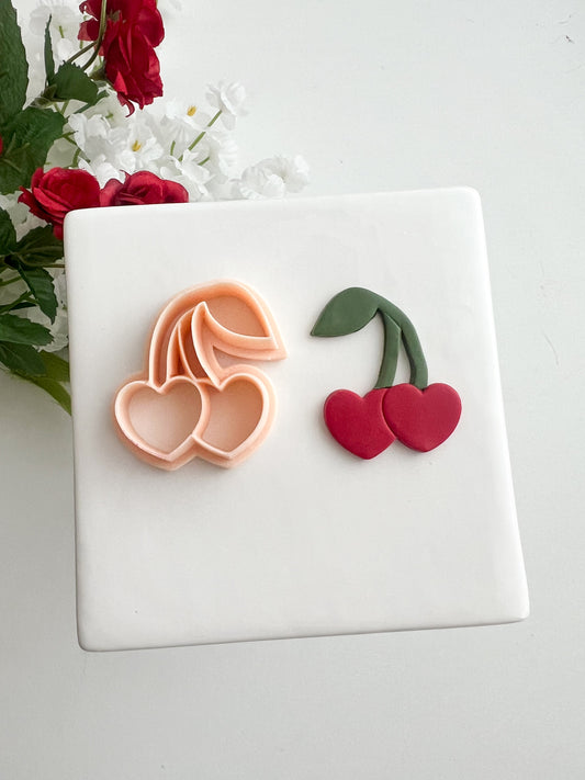 Heart Cherries Clay Cutter | Heart Cherries Polymer Clay Cutter for DIY Valentine Earrings Cute Fruit Jewelry and Handmade Romantic Accessories