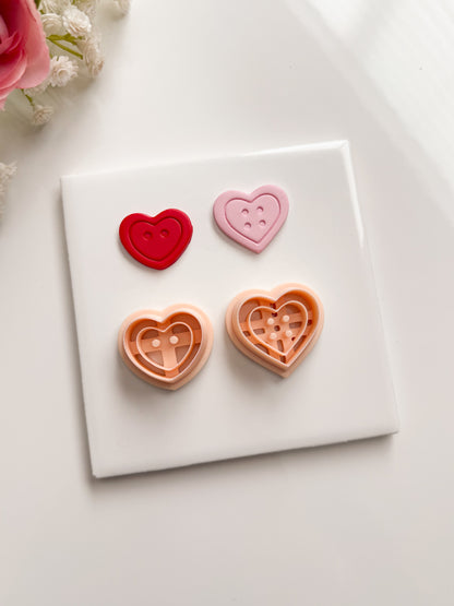 Heart Button Set of Two Clay Cutter | Heart Button Set of Two Polymer Clay Cutter for DIY Craft Earrings Cute Button-Themed Jewelry and Handmade Fun Accessories