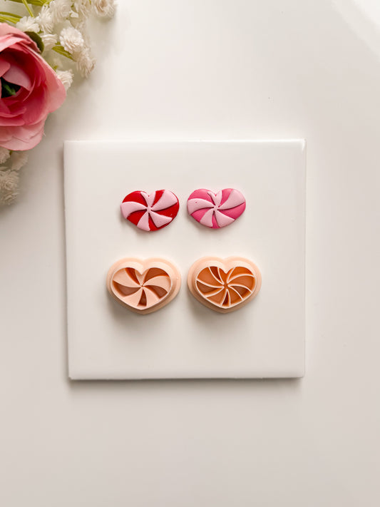 Peppermint Heart Clay Cutter | Peppermint Heart Polymer Clay Cutter for DIY Christmas Earrings Candy Jewelry and Handmade Festive Accessories