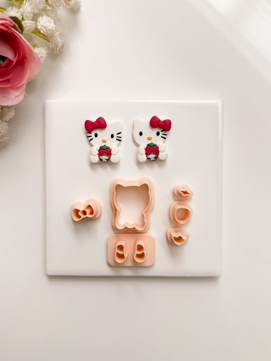 Hello Kitty Holding Chocolate Strawberry Clay Cutter | Hello Kitty Holding Chocolate Strawberry Polymer Clay Cutter for DIY Valentine Earrings Sweet Jewelry and Handmade Cute Accessories