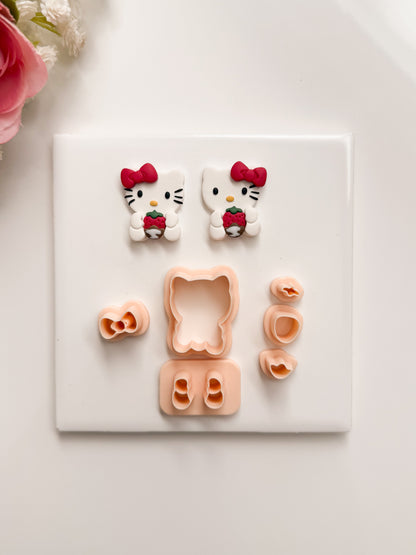 Hello Kitty Holding Chocolate Strawberry Clay Cutter | Hello Kitty Holding Chocolate Strawberry Polymer Clay Cutter for DIY Valentine Earrings Sweet Jewelry and Handmade Cute Accessories