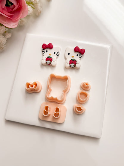 Hello Kitty Holding Chocolate Strawberry Clay Cutter | Hello Kitty Holding Chocolate Strawberry Polymer Clay Cutter for DIY Valentine Earrings Sweet Jewelry and Handmade Cute Accessories