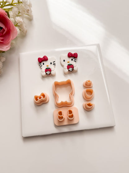 Hello Kitty Holding Chocolate Strawberry Clay Cutter | Hello Kitty Holding Chocolate Strawberry Polymer Clay Cutter for DIY Valentine Earrings Sweet Jewelry and Handmade Cute Accessories