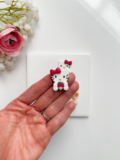 Hello Kitty Holding Chocolate Strawberry Clay Cutter | Hello Kitty Holding Chocolate Strawberry Polymer Clay Cutter for DIY Valentine Earrings Sweet Jewelry and Handmade Cute Accessories