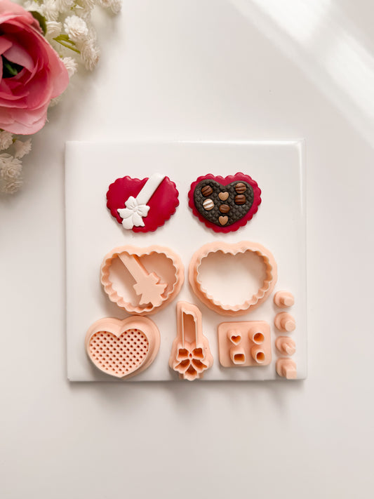 Heart Chocolate Box No. 3 Builder Clay Cutter | Heart Chocolate Box No. 3 Polymer Clay Cutter for DIY Valentine Earrings Sweet-Themed Jewelry and Handmade Romantic Accessories