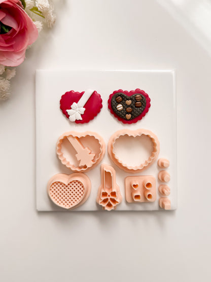 Heart Chocolate Box No. 3 Builder Clay Cutter | Heart Chocolate Box No. 3 Polymer Clay Cutter for DIY Valentine Earrings Sweet-Themed Jewelry and Handmade Romantic Accessories