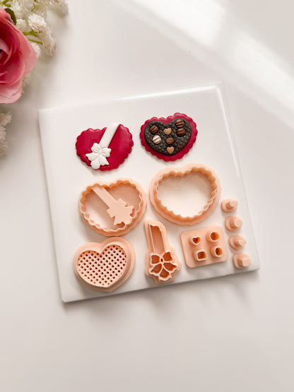 Heart Chocolate Box No. 3 Builder Clay Cutter | Heart Chocolate Box No. 3 Polymer Clay Cutter for DIY Valentine Earrings Sweet-Themed Jewelry and Handmade Romantic Accessories