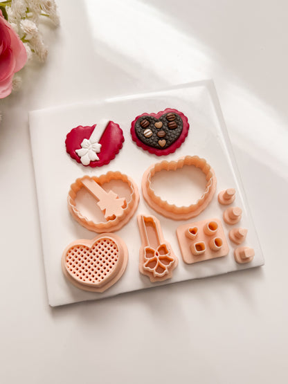 Heart Chocolate Box No. 3 Builder Clay Cutter | Heart Chocolate Box No. 3 Polymer Clay Cutter for DIY Valentine Earrings Sweet-Themed Jewelry and Handmade Romantic Accessories