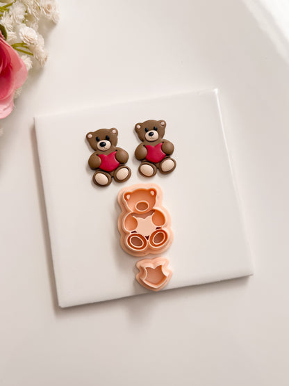 Valentine Bear No. 3 Clay Cutter | Valentine Bear Polymer Clay Cutter for DIY Cute Earrings Teddy Bear Jewelry and Handmade Valentine's Gifts