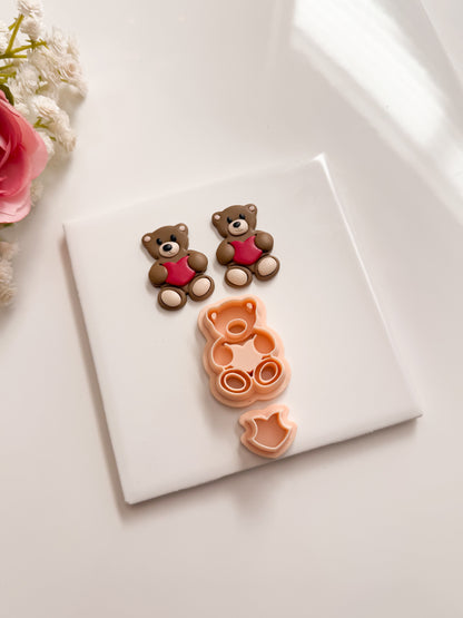 Valentine Bear No. 3 Clay Cutter | Valentine Bear Polymer Clay Cutter for DIY Cute Earrings Teddy Bear Jewelry and Handmade Valentine's Gifts