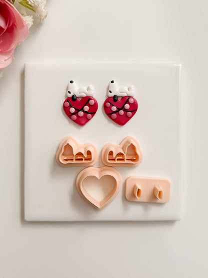 Snoopy Laying on Heart Clay Cutter | Snoopy Laying on Heart Polymer Clay Cutter for DIY Cute Earrings Love-Themed Jewelry and Handmade Romantic Accessories