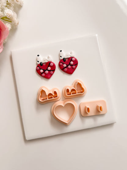 Snoopy Laying on Heart Clay Cutter | Snoopy Laying on Heart Polymer Clay Cutter for DIY Cute Earrings Love-Themed Jewelry and Handmade Romantic Accessories