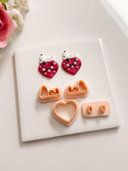 Snoopy Laying on Heart Clay Cutter | Snoopy Laying on Heart Polymer Clay Cutter for DIY Cute Earrings Love-Themed Jewelry and Handmade Romantic Accessories