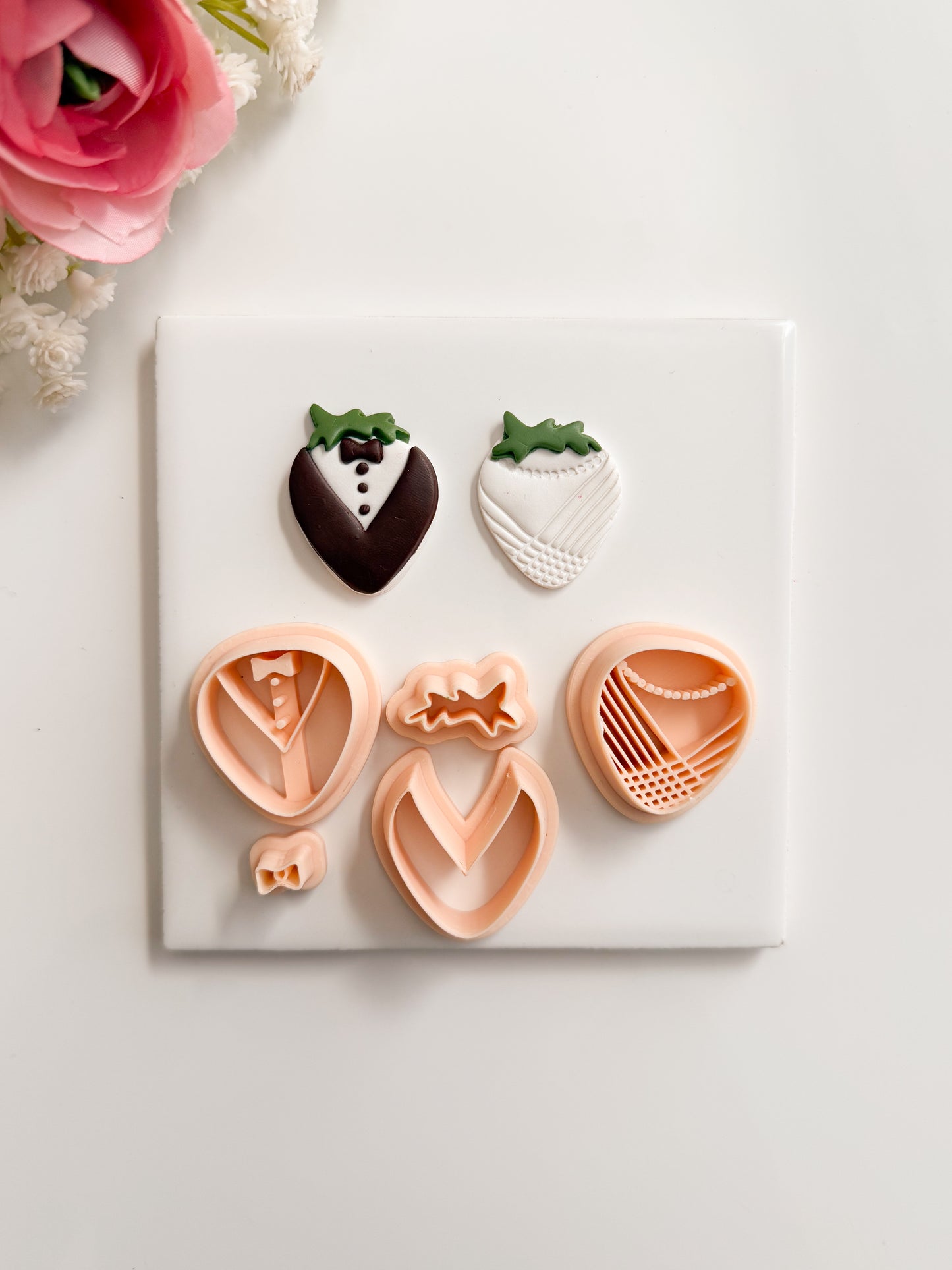 Tuxedo Strawberry Clay Cutter | Tuxedo Strawberry Polymer Clay Cutter for DIY Cute Earrings Dessert Jewelry and Handmade Fruit Accessories