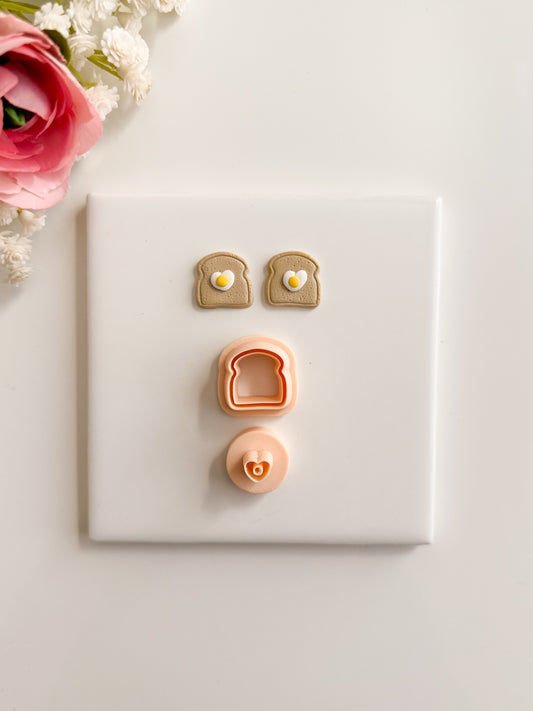 Heart Toast and Eggs No. 2 Clay Cutter | Heart Toast and Eggs No. 2 Polymer Clay Cutter for DIY Breakfast Earrings Food-Themed Jewelry and Handmade Cute Accessories