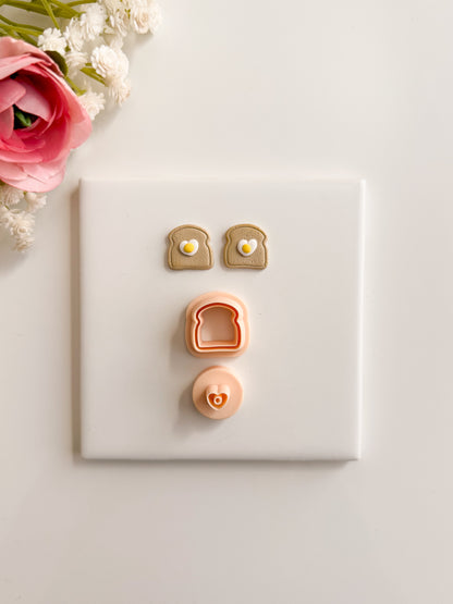 Heart Toast and Eggs No. 2 Clay Cutter | Heart Toast and Eggs No. 2 Polymer Clay Cutter for DIY Breakfast Earrings Food-Themed Jewelry and Handmade Cute Accessories