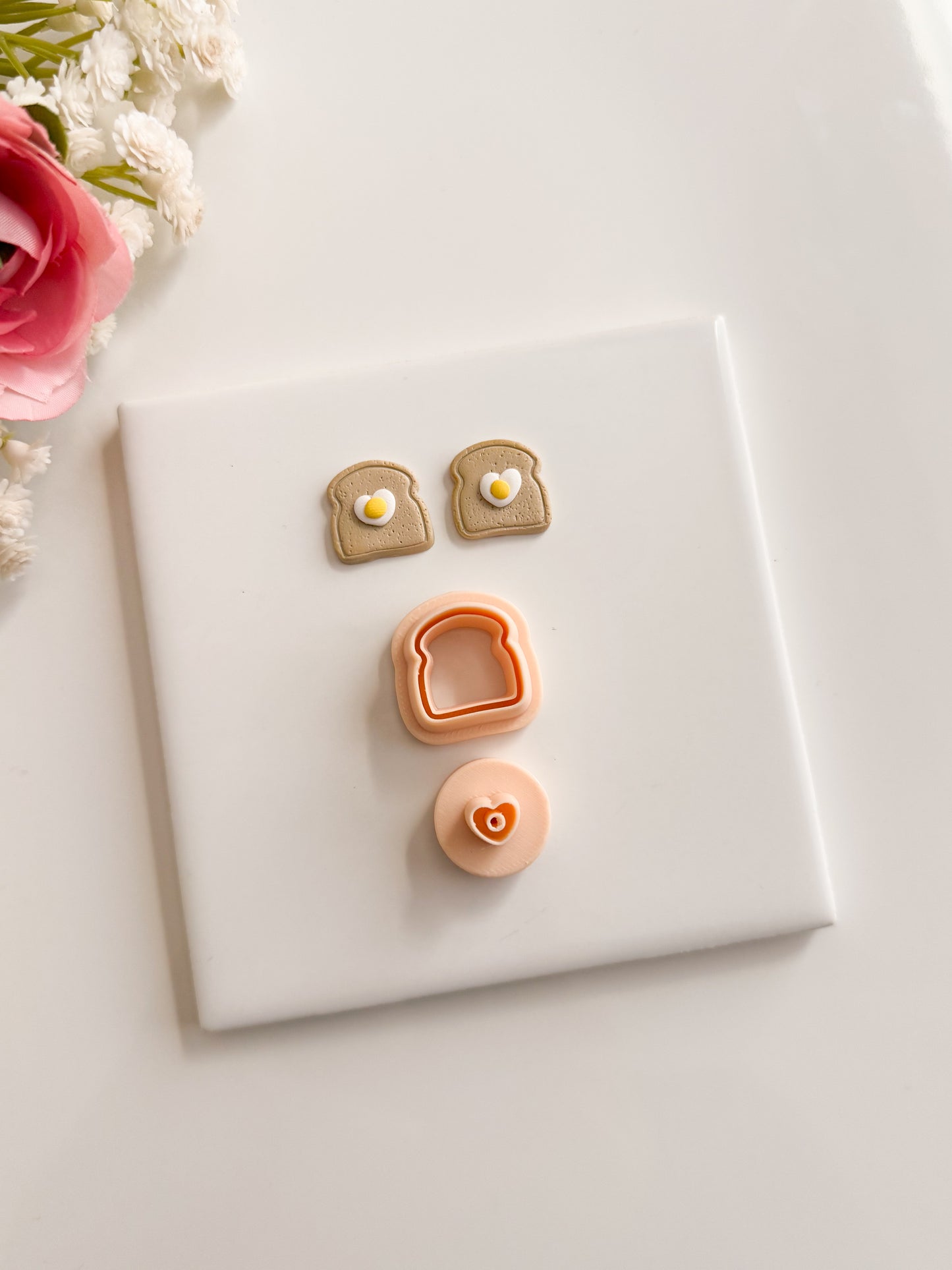 Heart Toast and Eggs No. 2 Clay Cutter | Heart Toast and Eggs No. 2 Polymer Clay Cutter for DIY Breakfast Earrings Food-Themed Jewelry and Handmade Cute Accessories