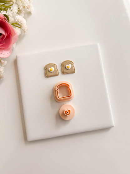 Heart Toast and Eggs No. 2 Clay Cutter | Heart Toast and Eggs No. 2 Polymer Clay Cutter for DIY Breakfast Earrings Food-Themed Jewelry and Handmade Cute Accessories
