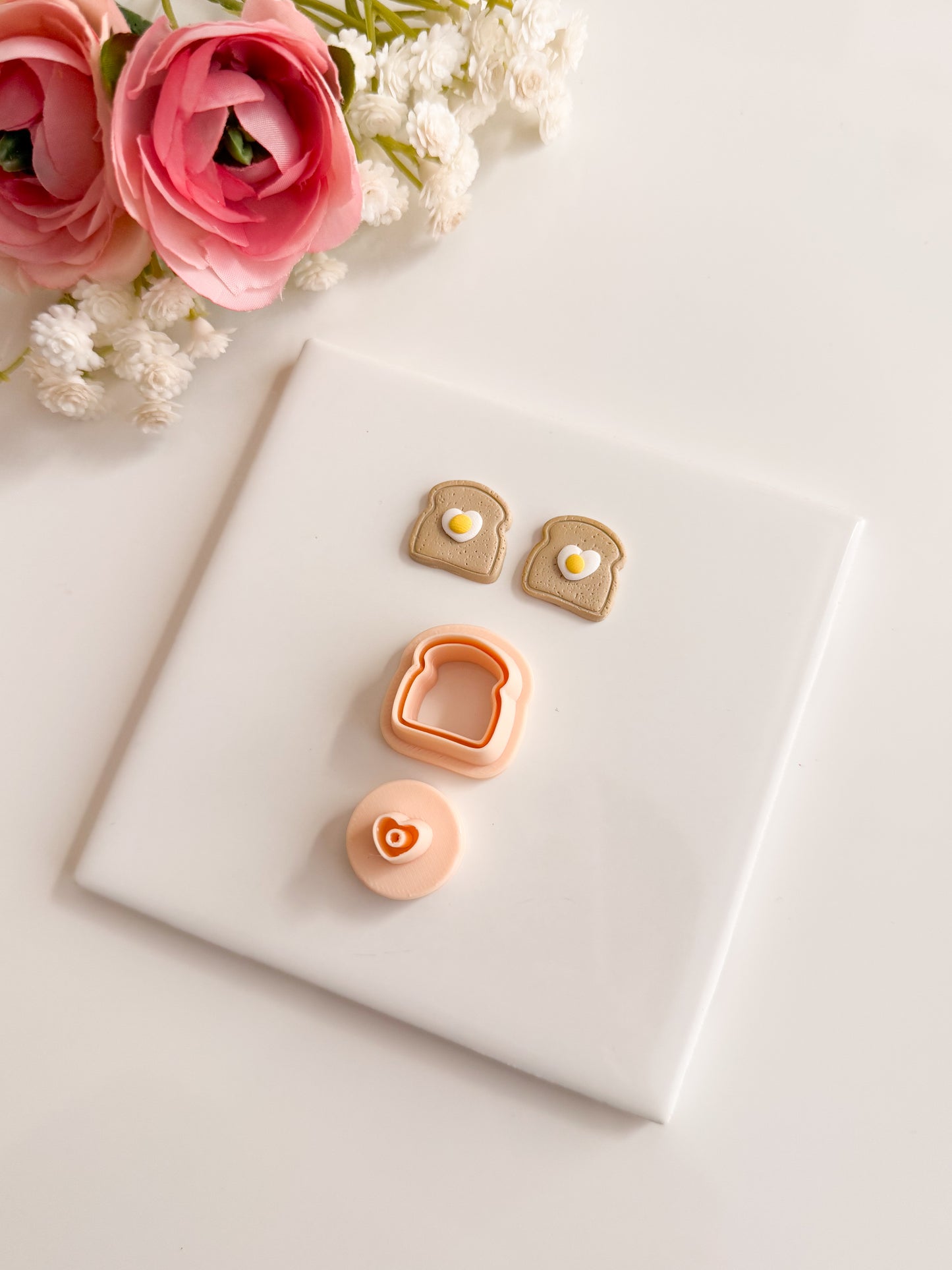 Heart Toast and Eggs No. 2 Clay Cutter | Heart Toast and Eggs No. 2 Polymer Clay Cutter for DIY Breakfast Earrings Food-Themed Jewelry and Handmade Cute Accessories