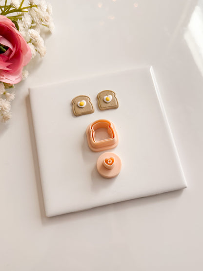 Heart Toast and Eggs No. 2 Clay Cutter | Heart Toast and Eggs No. 2 Polymer Clay Cutter for DIY Breakfast Earrings Food-Themed Jewelry and Handmade Cute Accessories