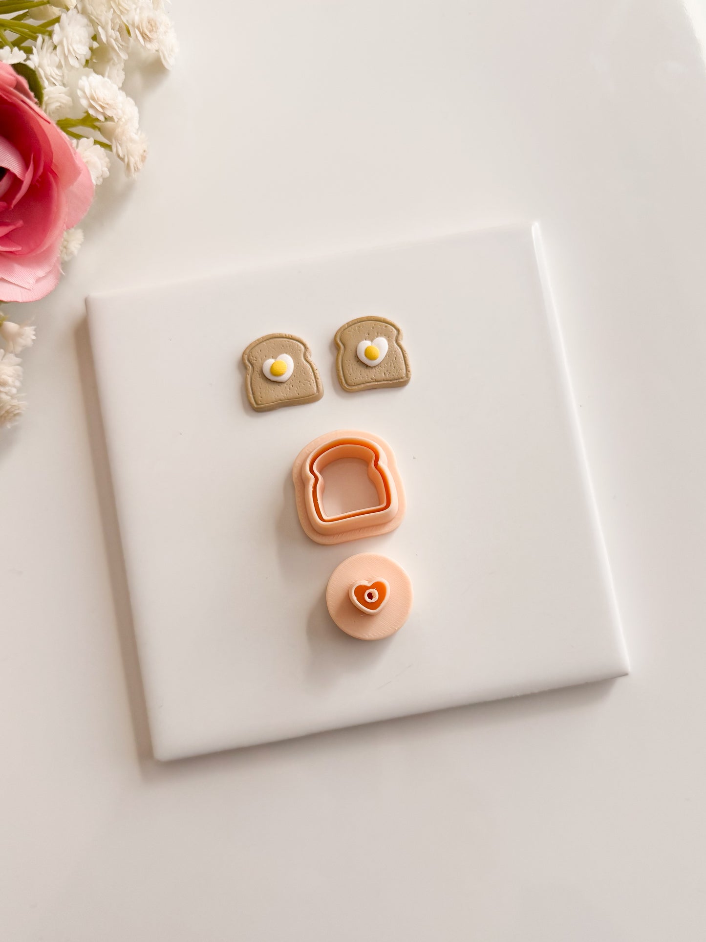 Heart Toast and Eggs No. 2 Clay Cutter | Heart Toast and Eggs No. 2 Polymer Clay Cutter for DIY Breakfast Earrings Food-Themed Jewelry and Handmade Cute Accessories