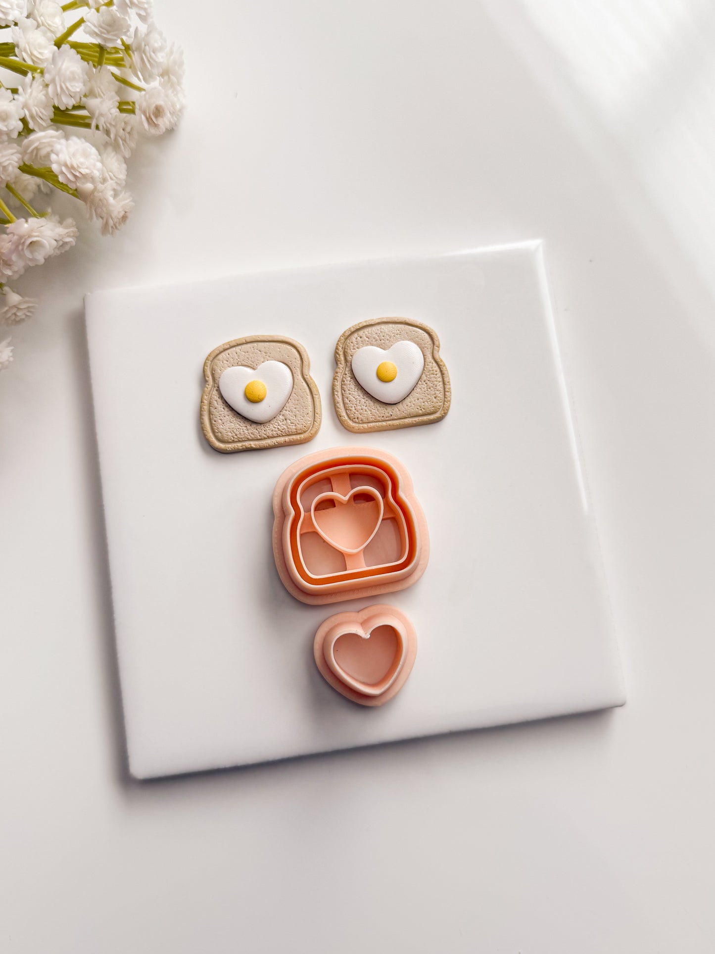 Heart Eggs and Toast Clay Cutter | Heart Eggs and Toast Polymer Clay Cutter for DIY Brunch Earrings Cute Food Jewelry and Handmade Breakfast Accessories