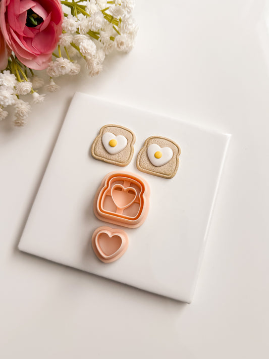 Heart Eggs and Toast Clay Cutter | Heart Eggs and Toast Polymer Clay Cutter for DIY Brunch Earrings Cute Food Jewelry and Handmade Breakfast Accessories