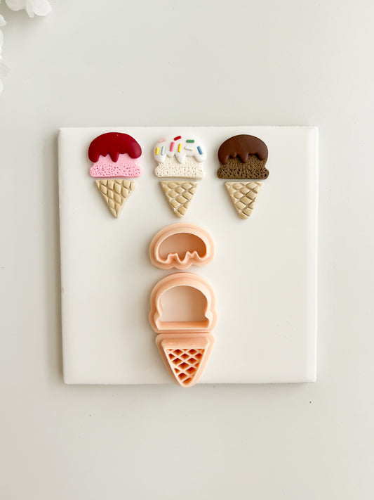 Ice Cream 3 Part Clay Cutter | Ice Cream 3 Part Polymer Clay Cutter for DIY Ice Cream Earrings Food-Themed Jewelry and Handmade Summer Accessories
