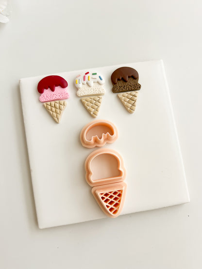 Ice Cream 3 Part Clay Cutter | Ice Cream 3 Part Polymer Clay Cutter for DIY Ice Cream Earrings Food-Themed Jewelry and Handmade Summer Accessories